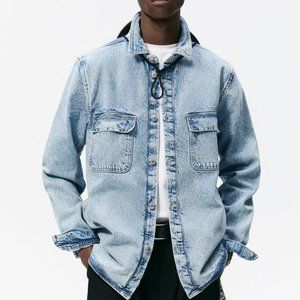 ZARA Denim Jean Shirt Jacket Overshirt Acid Stone Wash Men's Size XL H13514